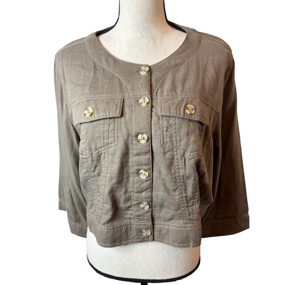 Torrid Brown Linen Blend Cropped Jacket Button Front Pockets 2 2X Dual Fold